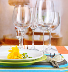 Table setting with glasses for different drinks