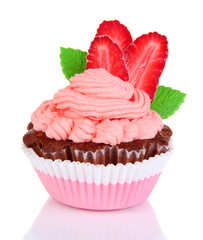 Delicious beautiful cupcake isolated on white