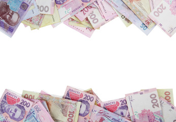 Pile of Ukrainian money, isolated on white