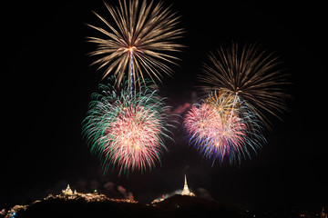 Firework over Khao Wang Palace, Petchaburi, Thailand