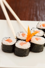 sushi with chopsticks