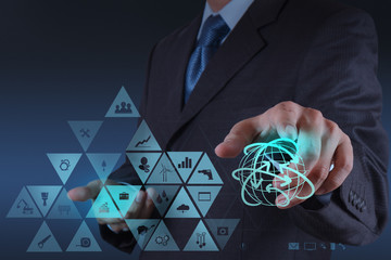 Businessman hand working with virtual interface show globalizati