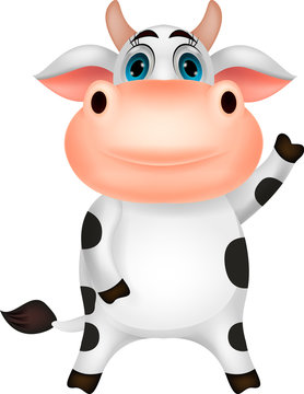 Cute cow cartoon waving