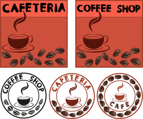 cafe advertising banner with cup and coffee beans