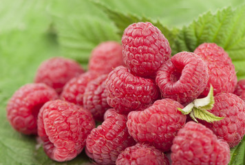 raspberry with leaves background