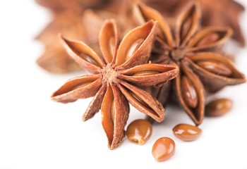 Whole Star Anise isolated on white background with shadow