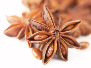 Whole Star Anise isolated on white background with shadow