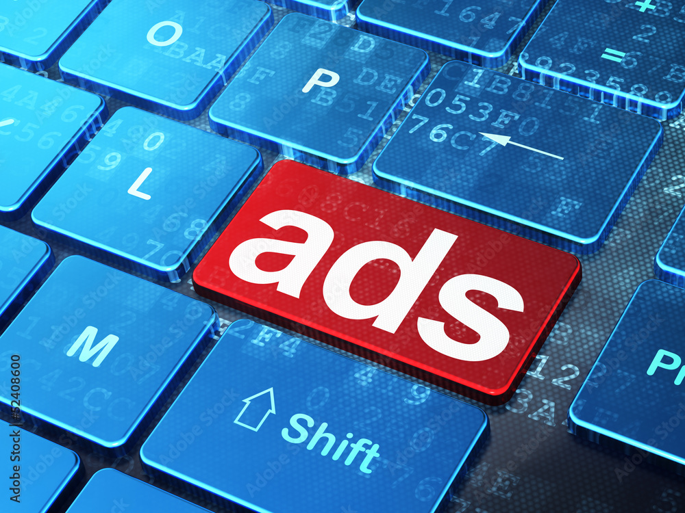 Poster advertising concept: ads on computer keyboard background