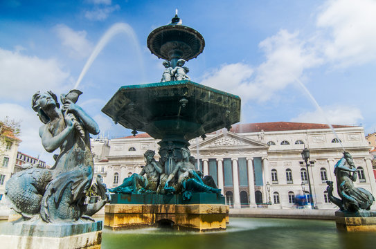 Baroque Fountain On Rossio Square