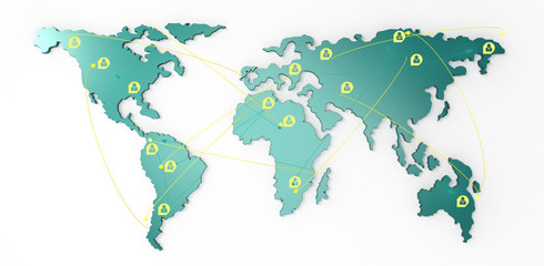 social network human 3d on world map