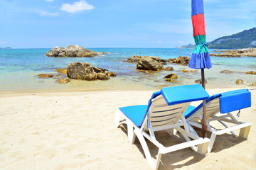 Beach chairs on tropical white sand beach,thailand