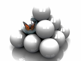 pyramid of balls and butterfly