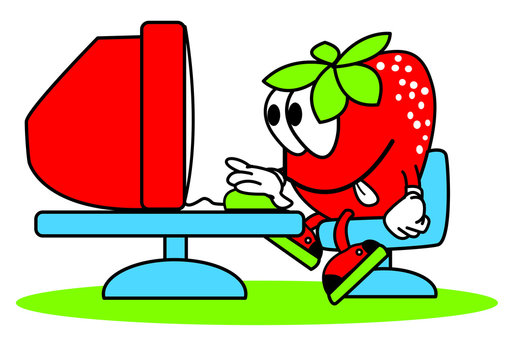 fraise,ordinateur,informatique,personnage,web,mail,surfer
