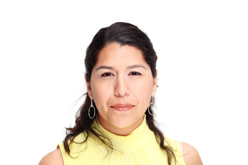 Hispanic woman on white background