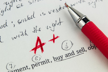 Close-up of a test perfect grade 