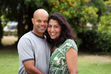 Mixed race couple outside