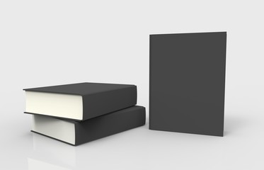Three black books with blank covers