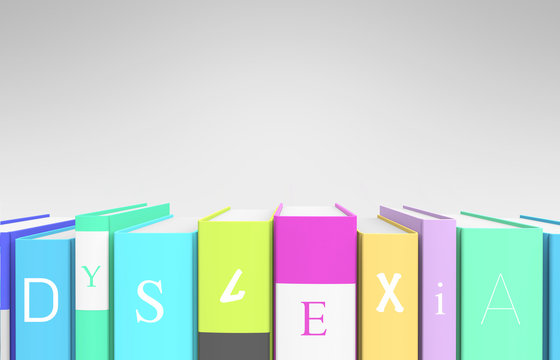Colorful books that spells out "dyslexia"