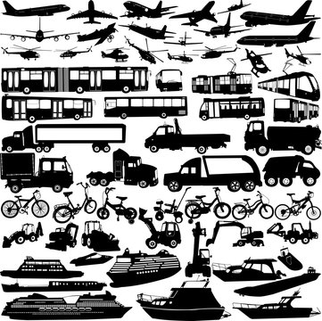 transportation silhouettes collection - vector