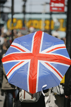 Union Jack Umbrella in a crowd