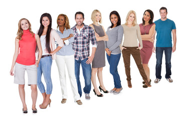 Obraz premium Casual group of people standing over white
