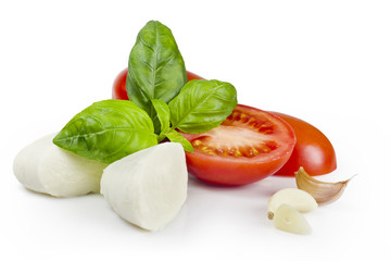 tomato, mozzarella, basil, clipping path