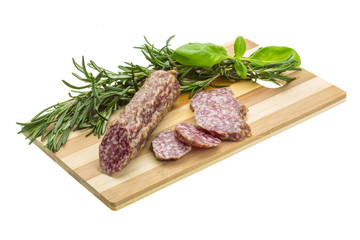 Salami with rosemary, basil
