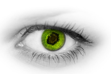 Human eye with green kiwi - concept photo.