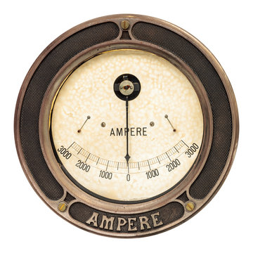 Vintage ampere meter isolated on white