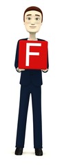 3d render of businessman with letter F