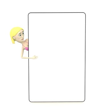 3d render of cartoon female swimmer with empty board