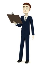 3d render of cartoon character with cliboard