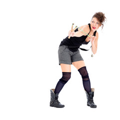 Young woman with slingshot