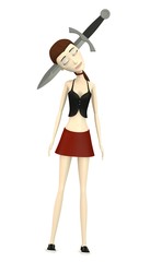 3d render of cartoon character with dagger in head