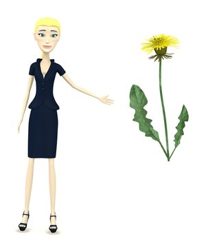 3d render of cartoon character with dandelion