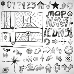 Navigation hand drawn doodles