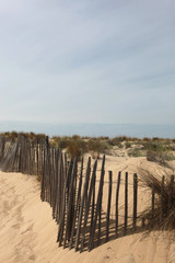 Fototapeta na wymiar Wooden fence on a beach