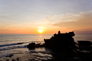 Pura Tanah Lot silhouette during sunset on Bali