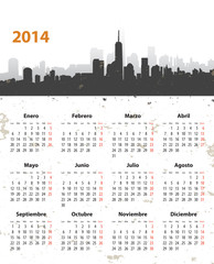 Spanish 2014 year stylish calendar on cityscape grunge backgroun