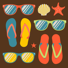 Seamless pattern with flip flops and sunglasses