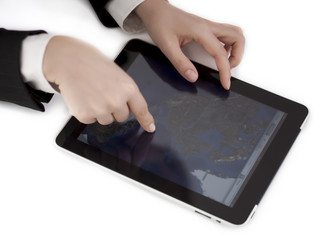 Businesswoman Using Digital Tablet on the table - Isolated