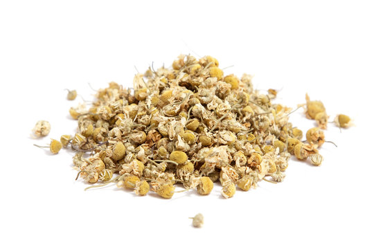 Dried Chamomile Tea Isolated On White Background