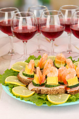 Canapes and wine in restaurant