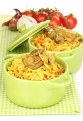 Delicious pilaf with vegetables close up