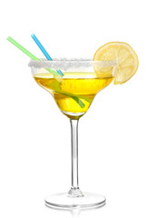 Yellow cocktail in glass isolated on white