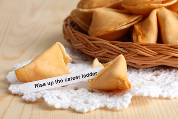 Fortune cookies on wooden table