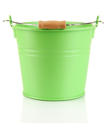 Empty green bucket isolated on white