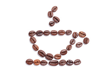 a cup of coffee sign from coffee beans on white