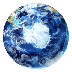 Fototapeta premium Earth globe, realistic 3 D rendering, with some clouds. Antarcti