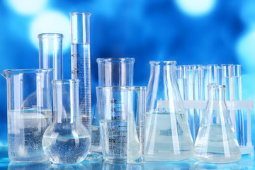 Test tubes on blue background